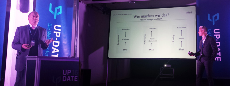 ABAKUS auf der Up-Date Konferenz 2016 - Keynote-Speaker auf der Bühne und der Vortrag von Modelabel BRAX