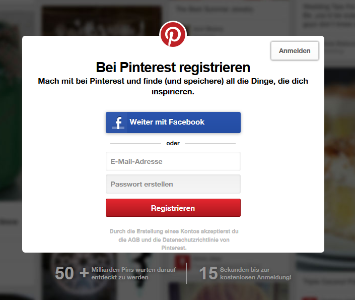 Registrieren bei Pinterest