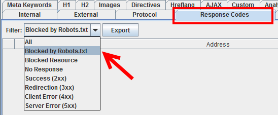 Abb.4: Elemente „blocked by robots.txt filtern“